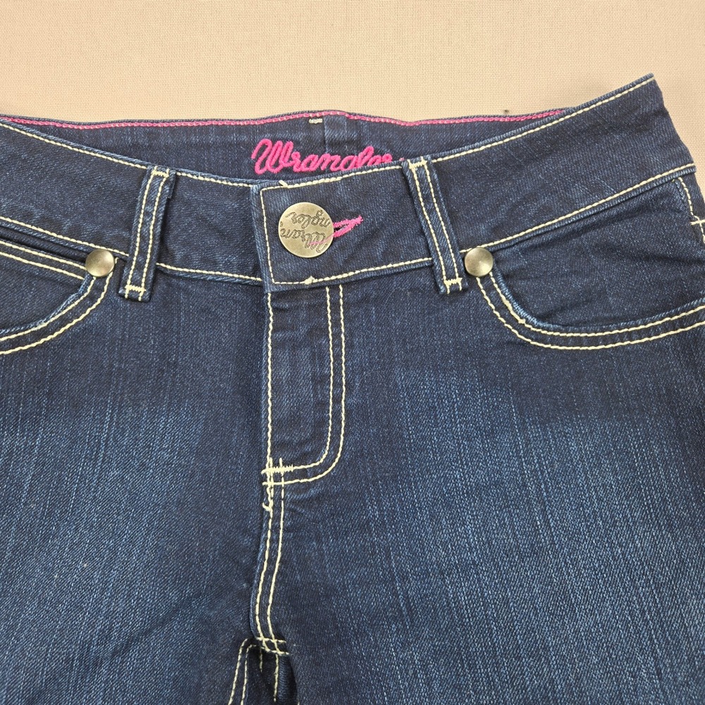 Wrangler Jeans Bootcut Dark Wash Contrast Stitch Embroidered Blue Women 3/4 x 32 - Picture 6 of 12